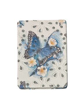 Butterfly Pattern Double Compact Mirror w/ Crystal Stones